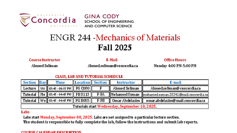 ENGR 244 - Materials Course Outline Fall 2025 - Studocu