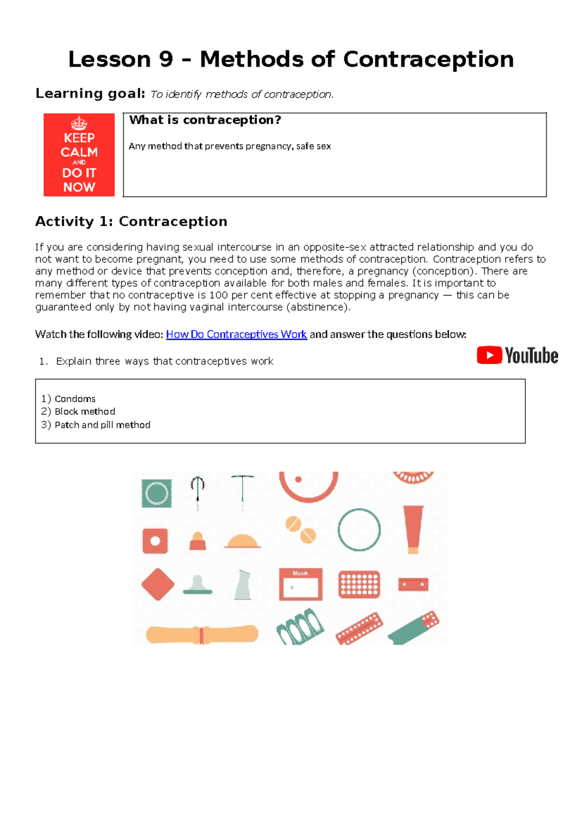 Lesson 9 Methods of Contraception - Lesson 9 – Methods of Contraception ...