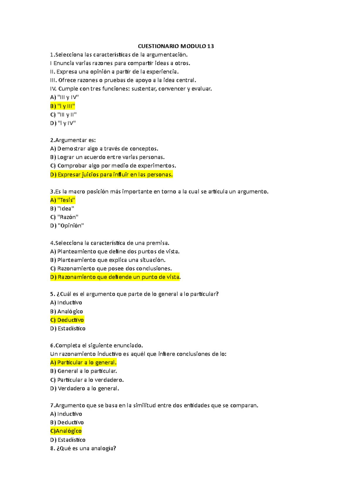 Cuestionario Modulo 13: Argumentación y Técnicas de Persuasión - Studocu