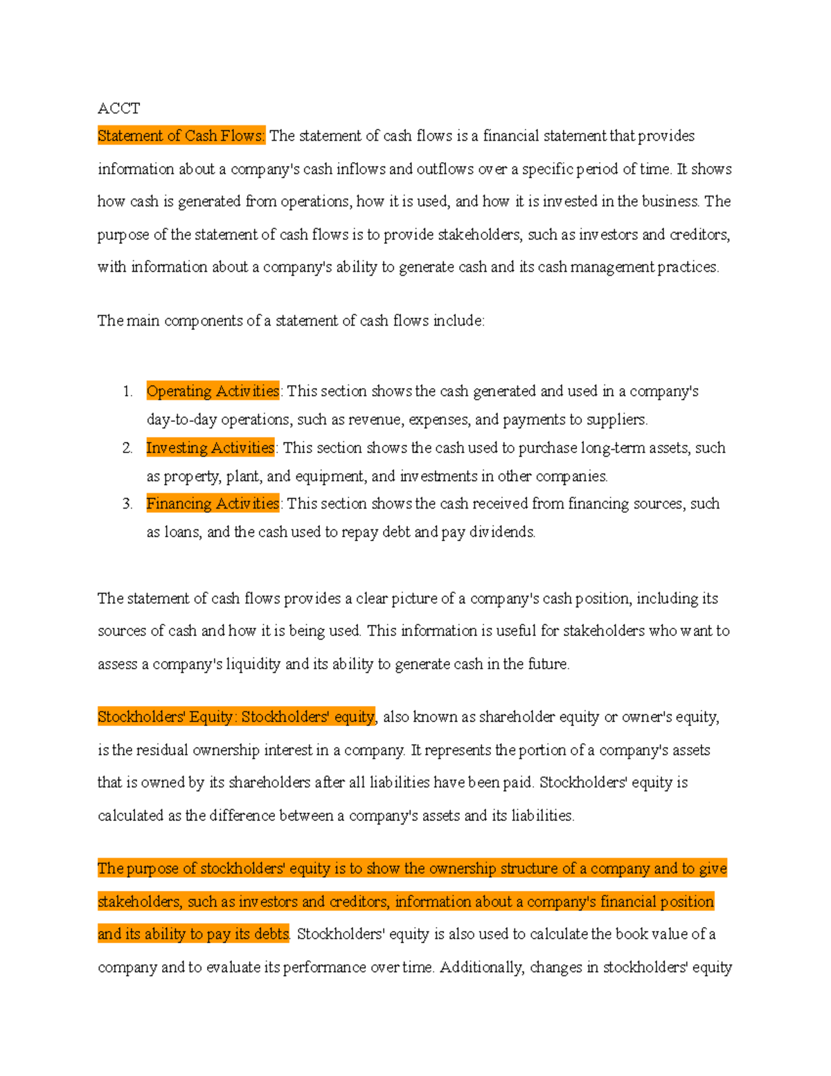 Statement of Cash Flow - ACCT Lecture Notes 2023 Analysis - Studocu