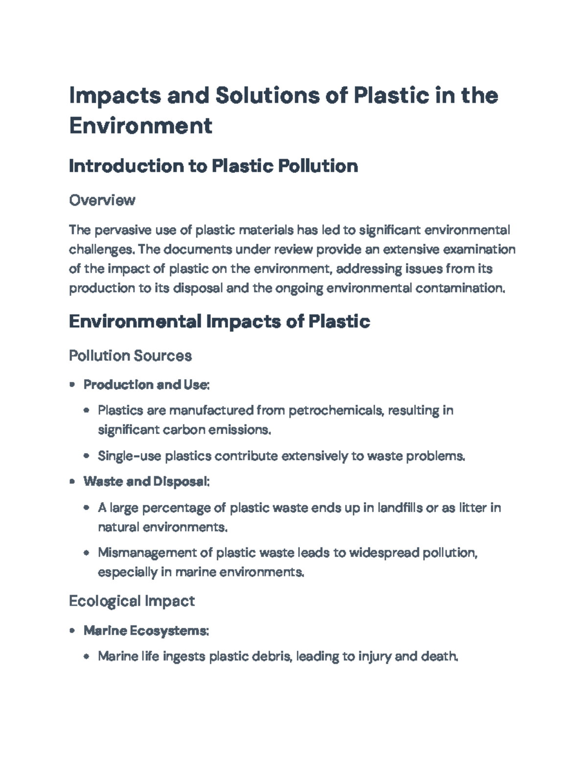 ENVS 101: Impacts & Solutions of Plastic Pollution on the Environment ...