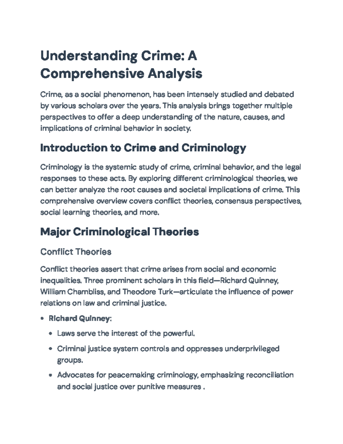 Comprehensive Analysis of Crime and Criminology: Theoretical ...