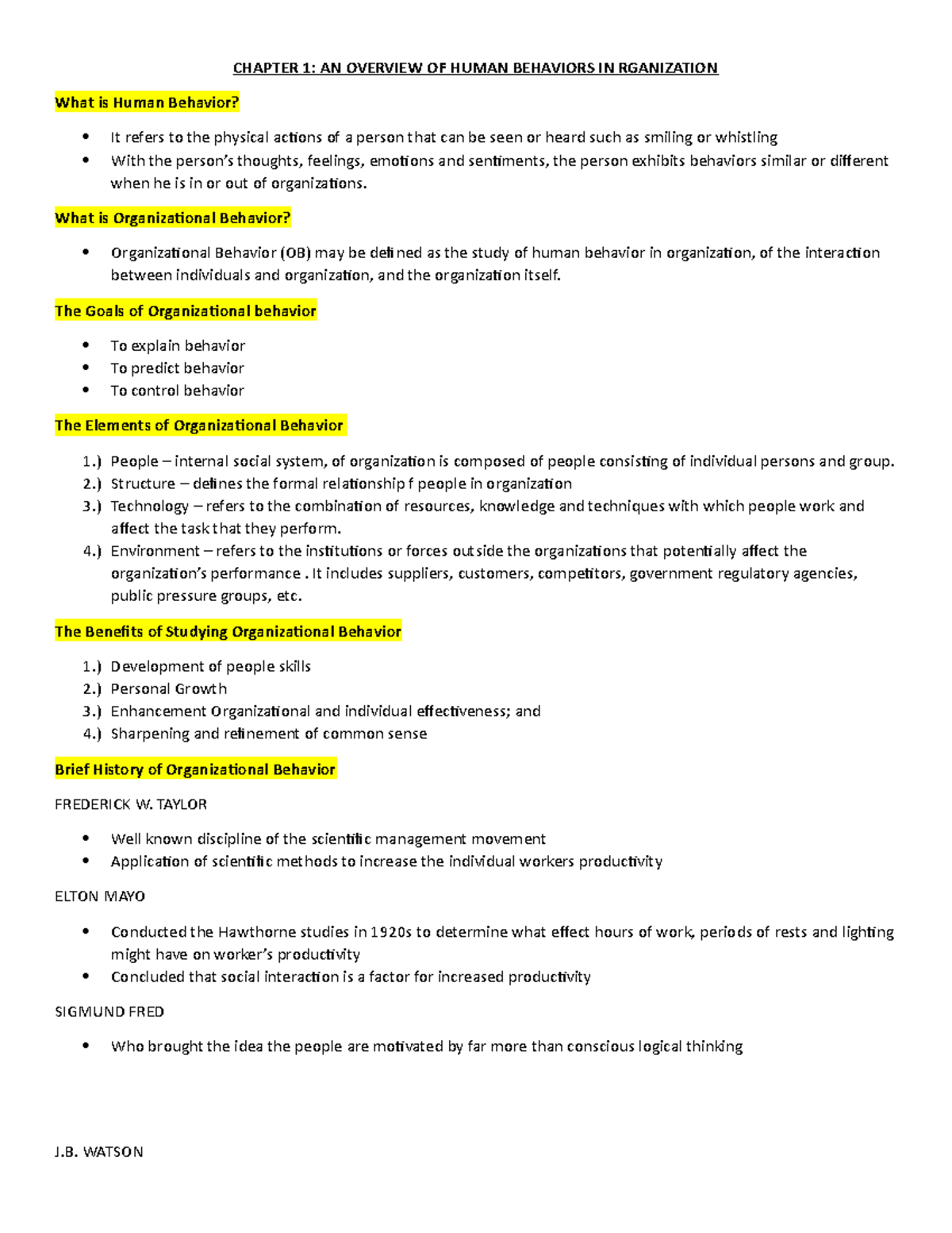 OVERVIEW OF HUMAN BEHAVIOR IN ORGANIZATIONS - CHAPTER 1: ORGANIZATIONAL ...