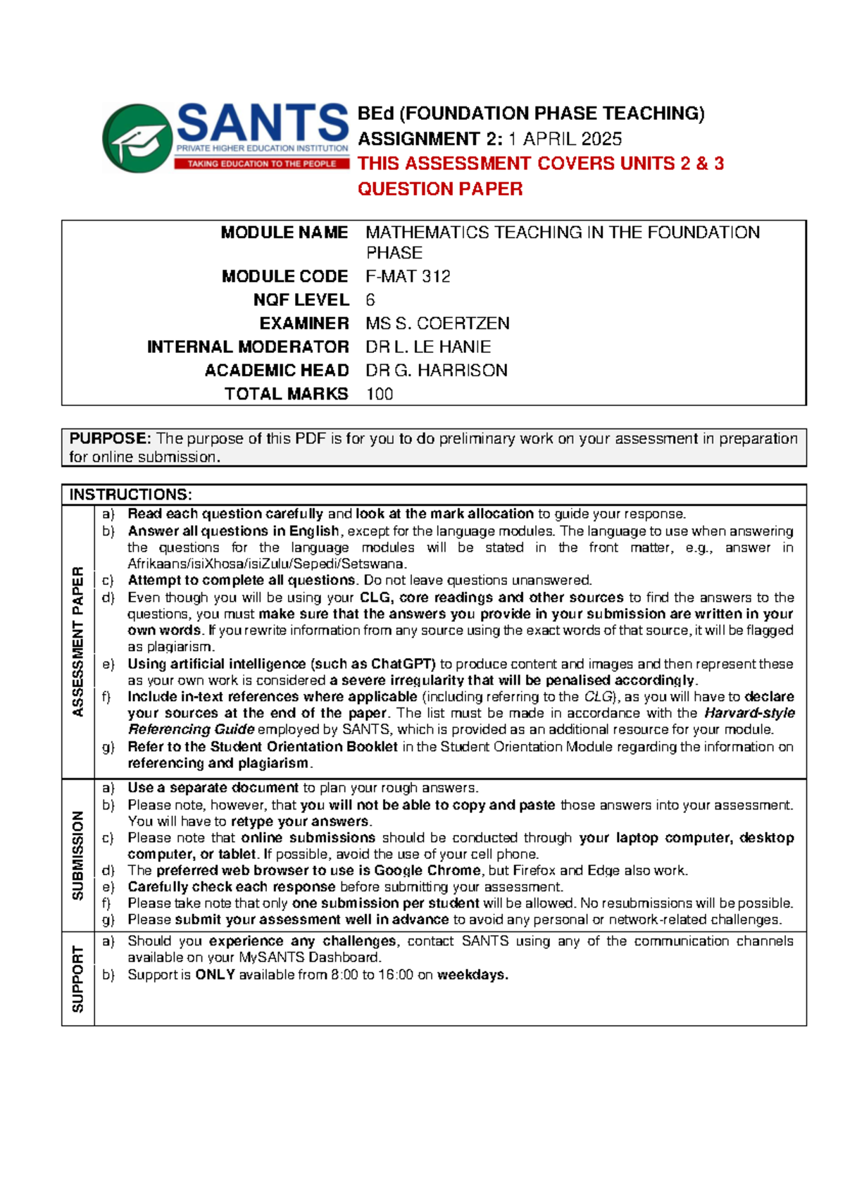 F-MAT 312: Mathematics Teaching Assignment 2 - Foundations of Fractions ...