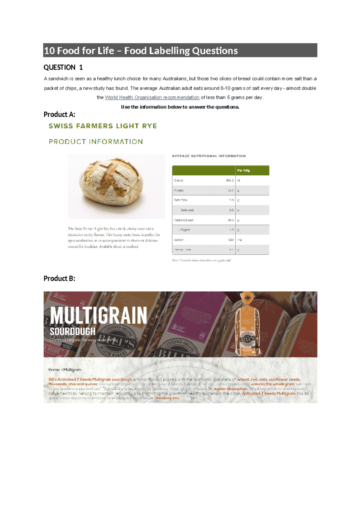 10 FFL - Food Labelling Questions & Health Claims Analysis - Studocu