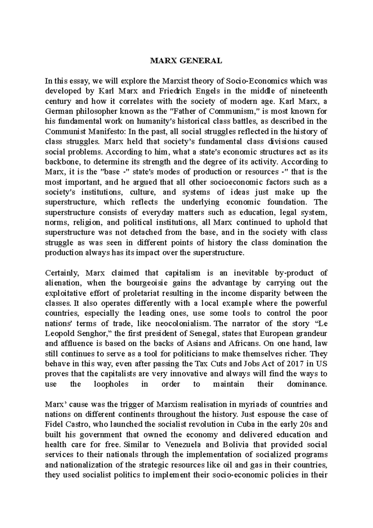 Marxism Essay: Analyzing Karl Marx's Theories and Modern Impacts - Studocu