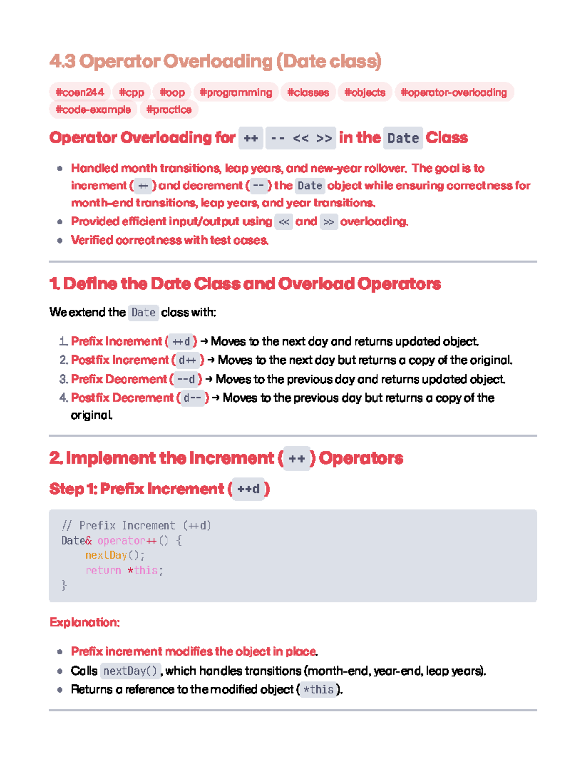 4.3 Operator Overloading: Enhancing the Date Class Functionality - Studocu