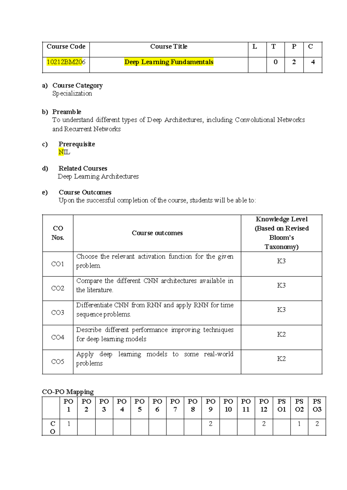 Deep Learning Fundamentals (10212BM20) - Course Syllabus - Studocu
