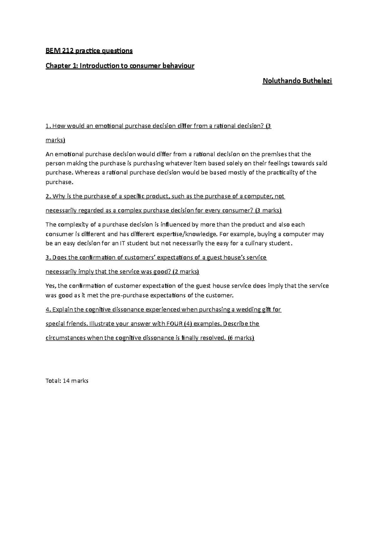 BEM 212 practice questions chapter 1 - Whereas a rational purchase ...