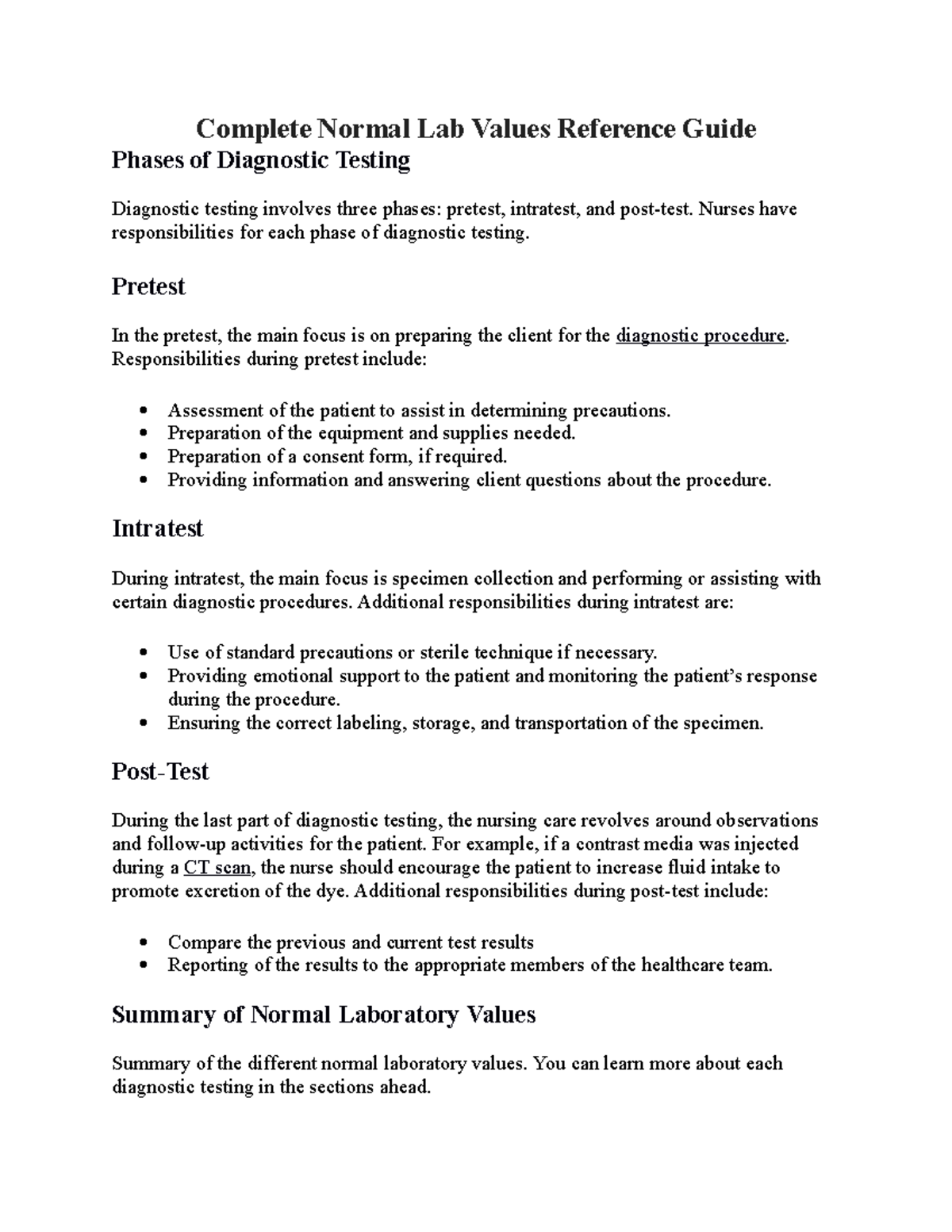 Comprehensive Lab Values Reference for Nursing (Final Exam) - Studocu