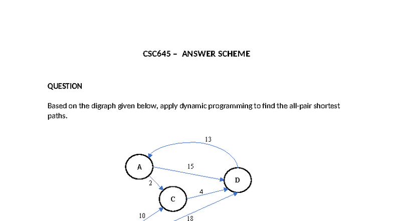 CSC645 Dynamic Programming Shortest Paths Answer Scheme - Studocu