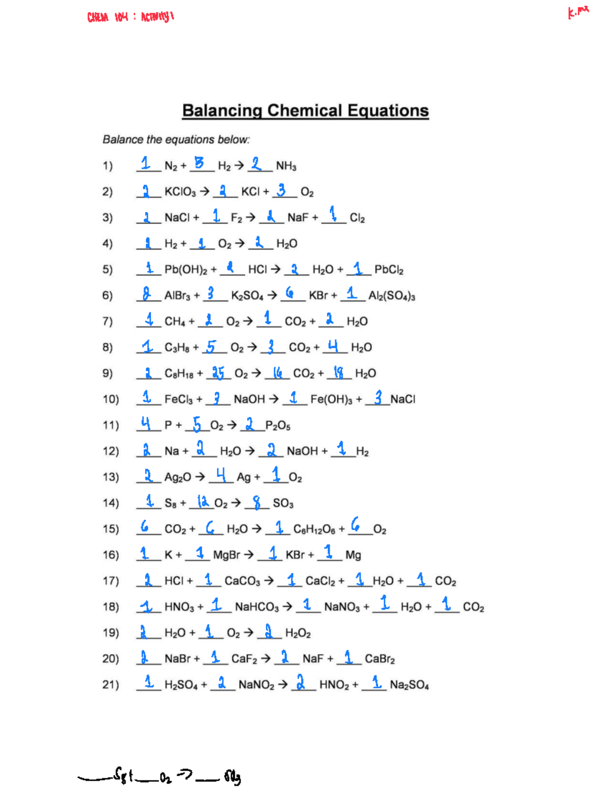 CHEM 104: Balancing Chemical Equations Activity 01 - Studocu