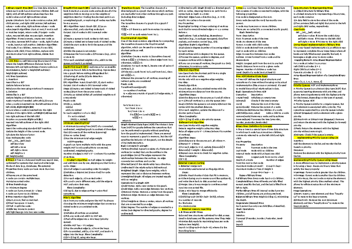 DSA Important Concepts and Algorithms - CSE 101 - Studocu