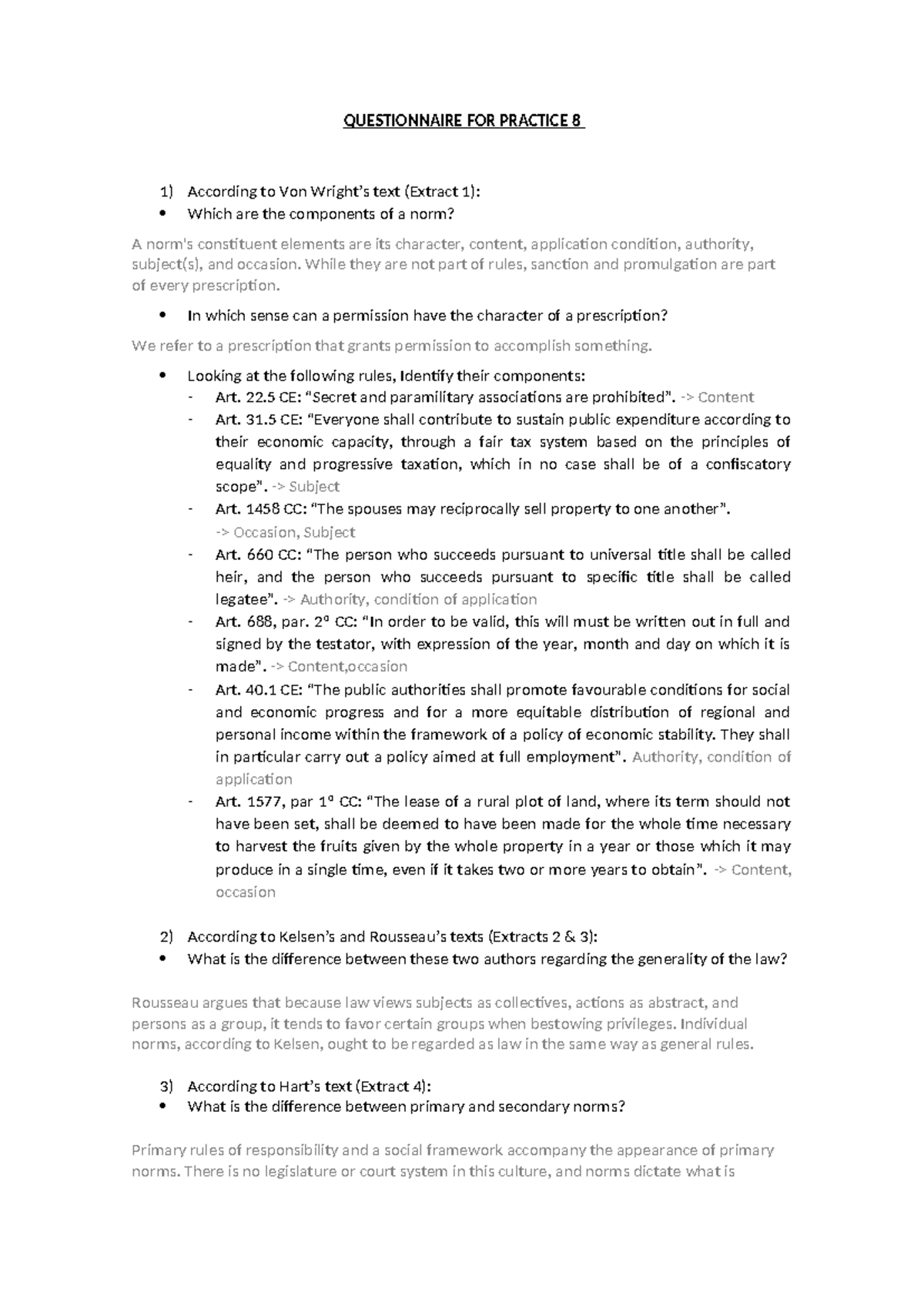 Practice 8 Questionnaire: Analyzing Legal Norms and Principles - Studocu