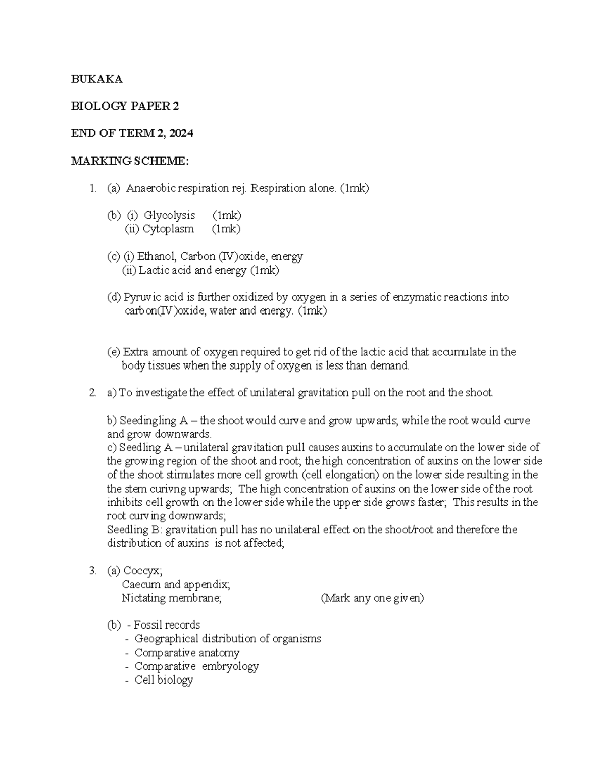 Biology PP2 MS - End of Term 2 Marking Scheme 2024 - Studocu