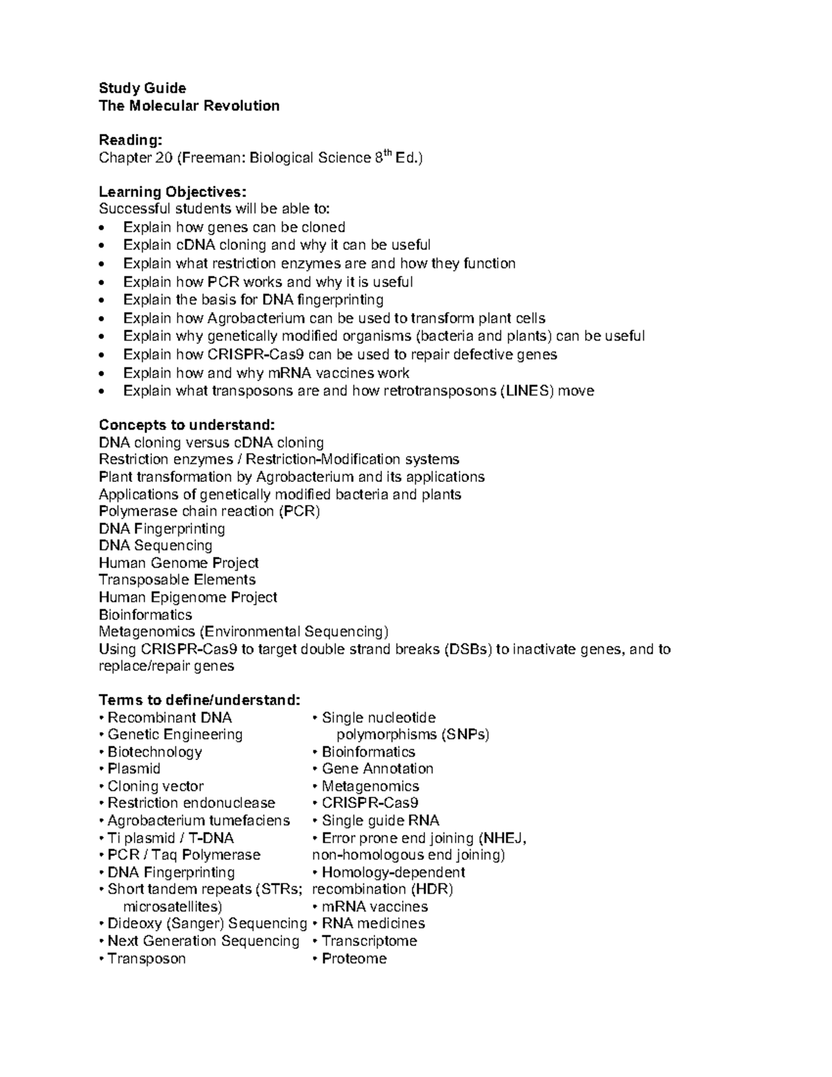 Study Guide: The Molecular Revolution - Chapter 20 - Studocu