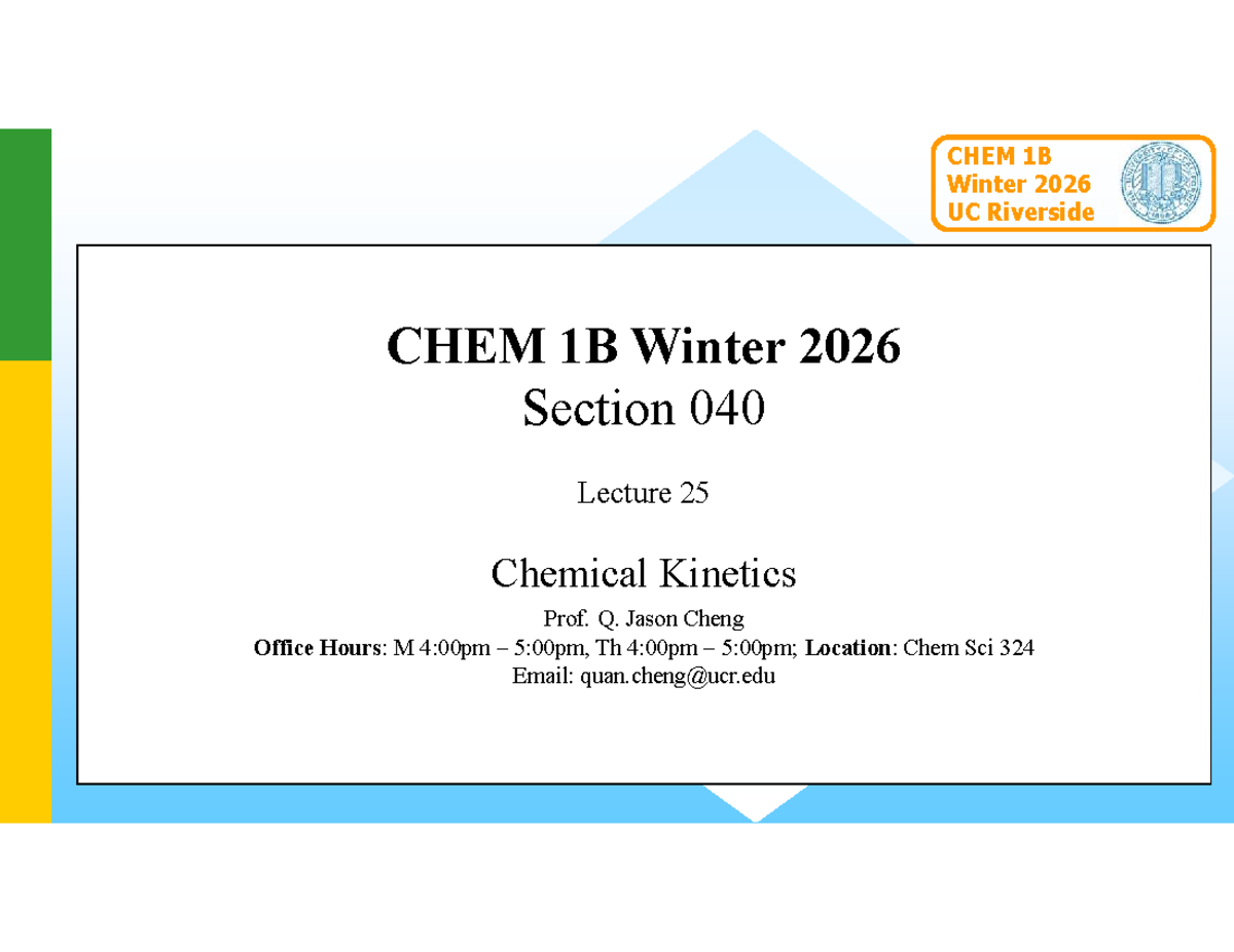 CHEM 1B Winter 2026 Final Exam Review - Chemical Kinetics - Studocu