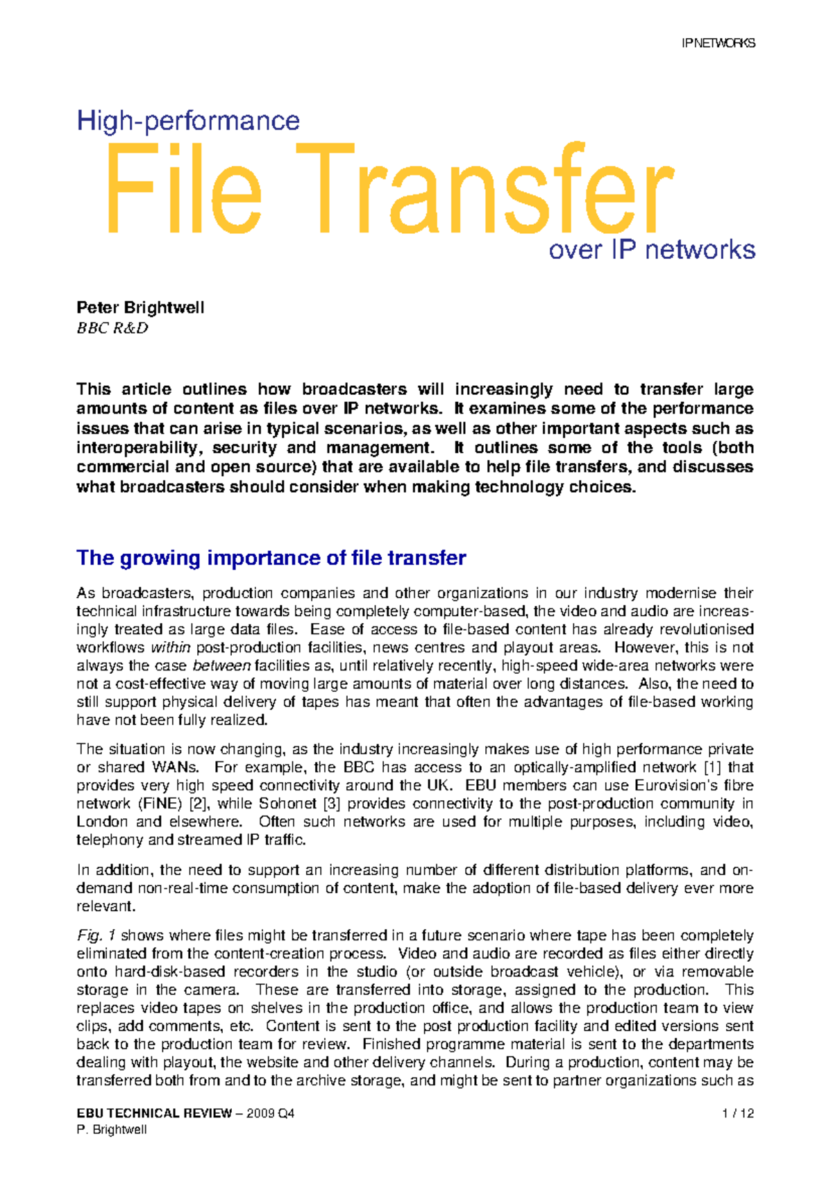 IP NETWORKS File Transfer Strategies for Broadcasters - P. Brightwell ...