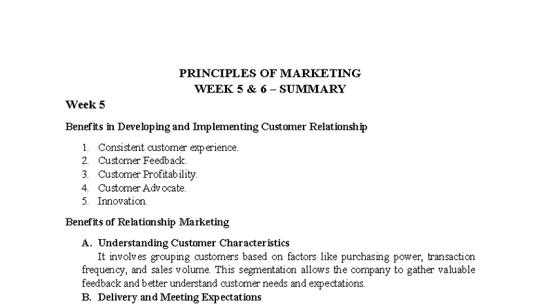 Principles of Marketing (MKT 101) Weeks 5 & 6 Summary Notes - Studocu