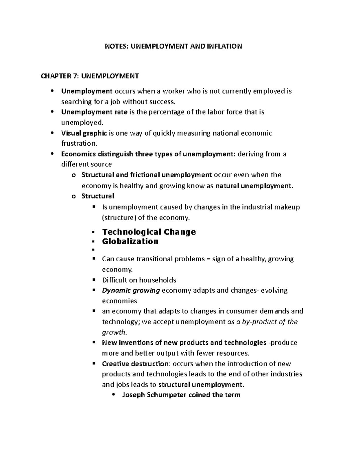 Chapter 8: Unemployment and Inflation Lecture Notes (Econ 101) - Studocu