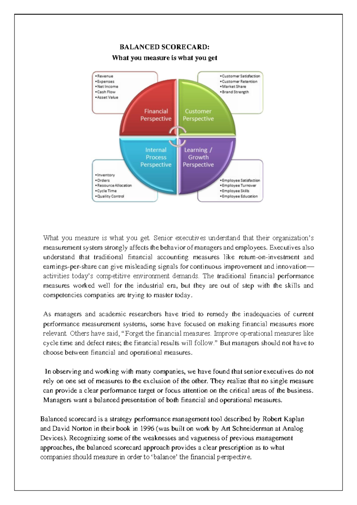 Balanced Scorecard Overview: Measuring Performance Effectively - Studocu
