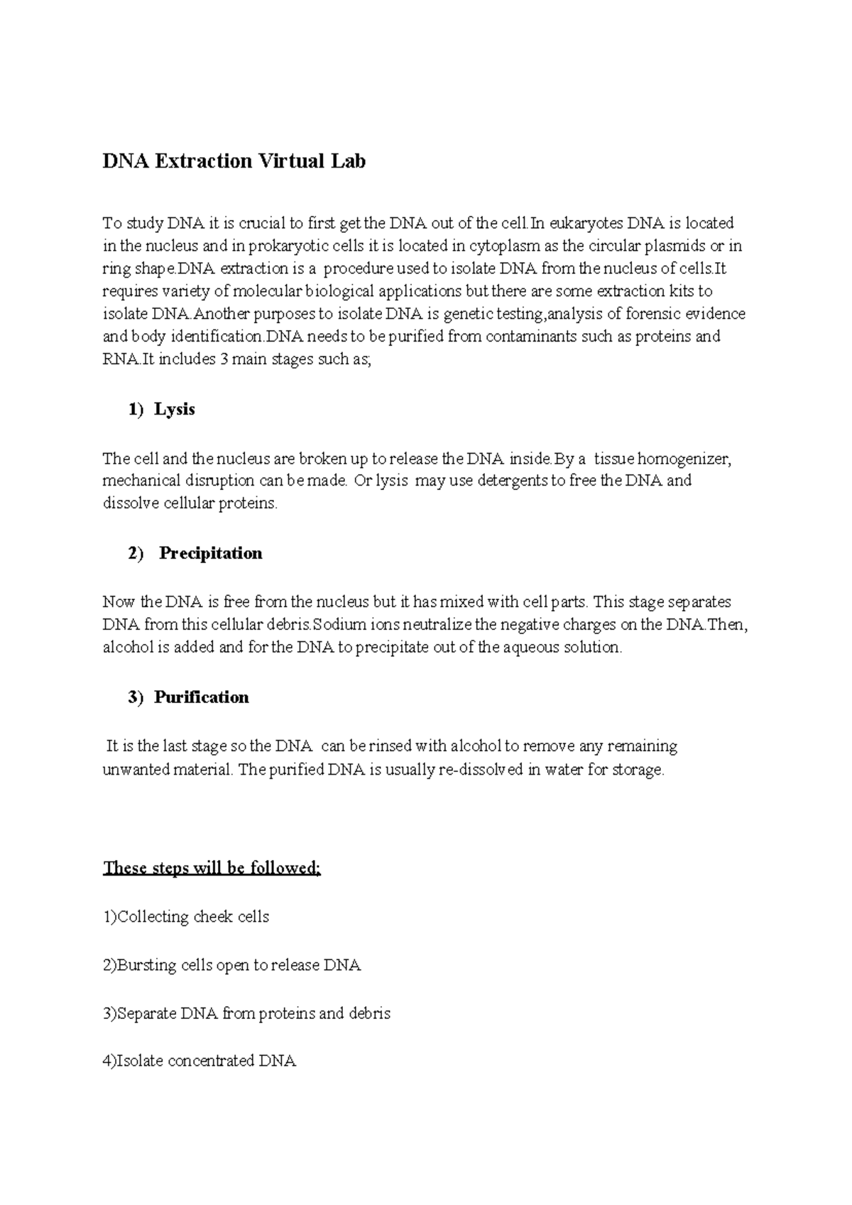 3.5 DNA Extraction Lab Report: Procedure, Materials, and Stages - Studocu