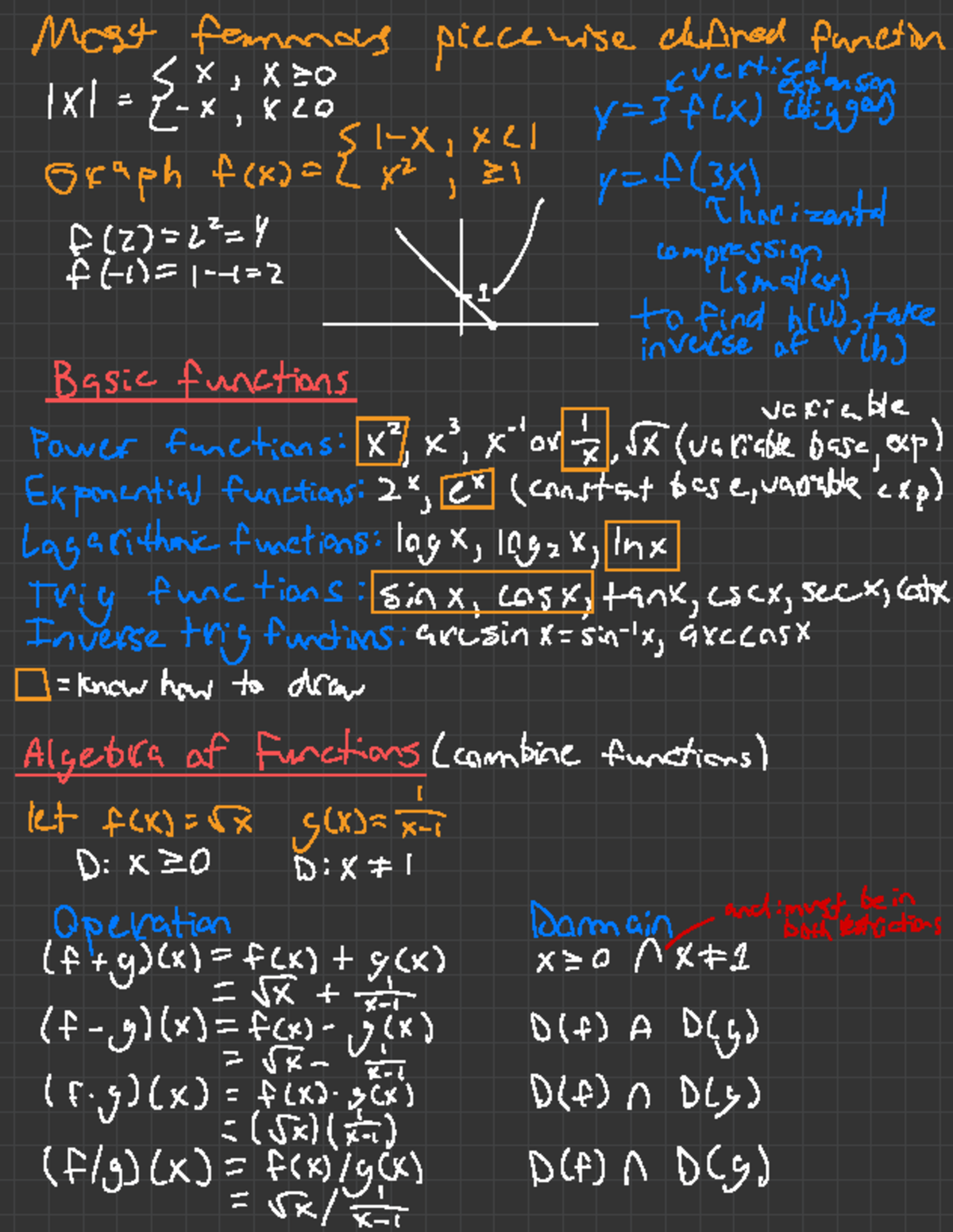 Calculus 1 Notes: Piecewise and Inverse Functions Overview - Studocu