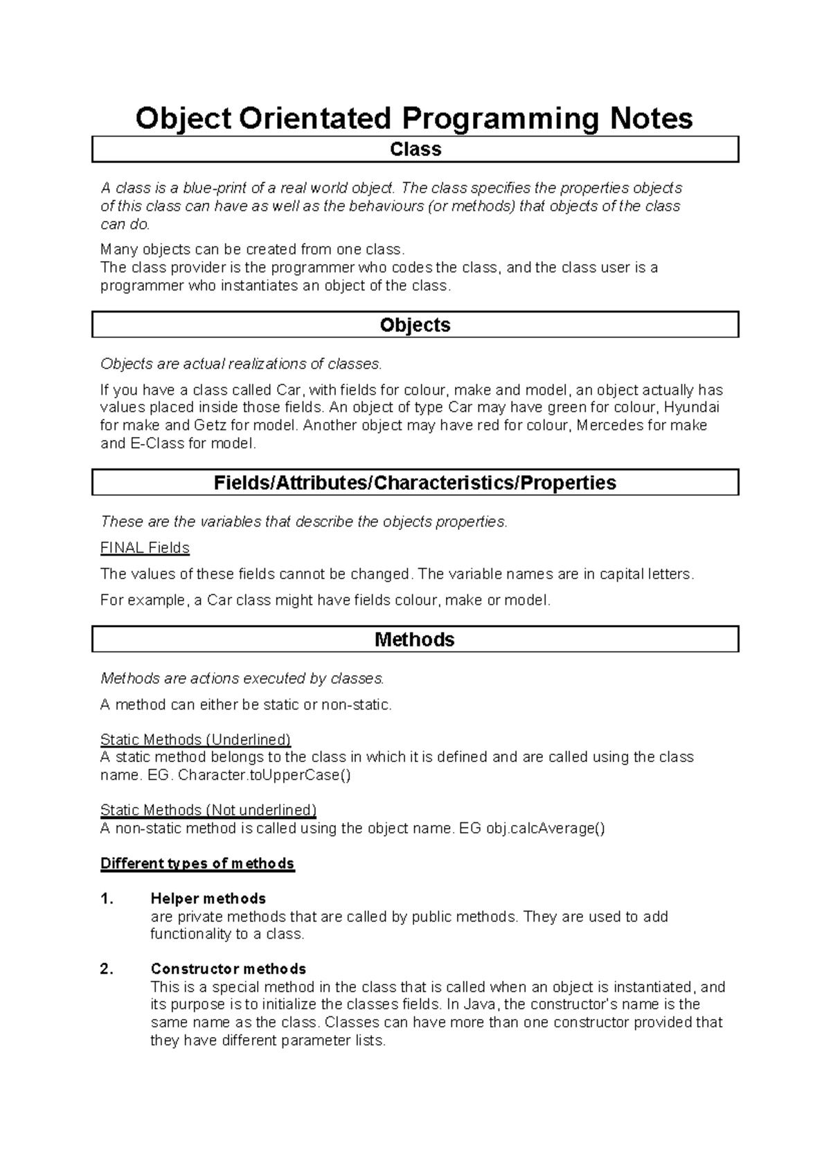 Object Orientated Programming Notes - Object Orientated Programming ...