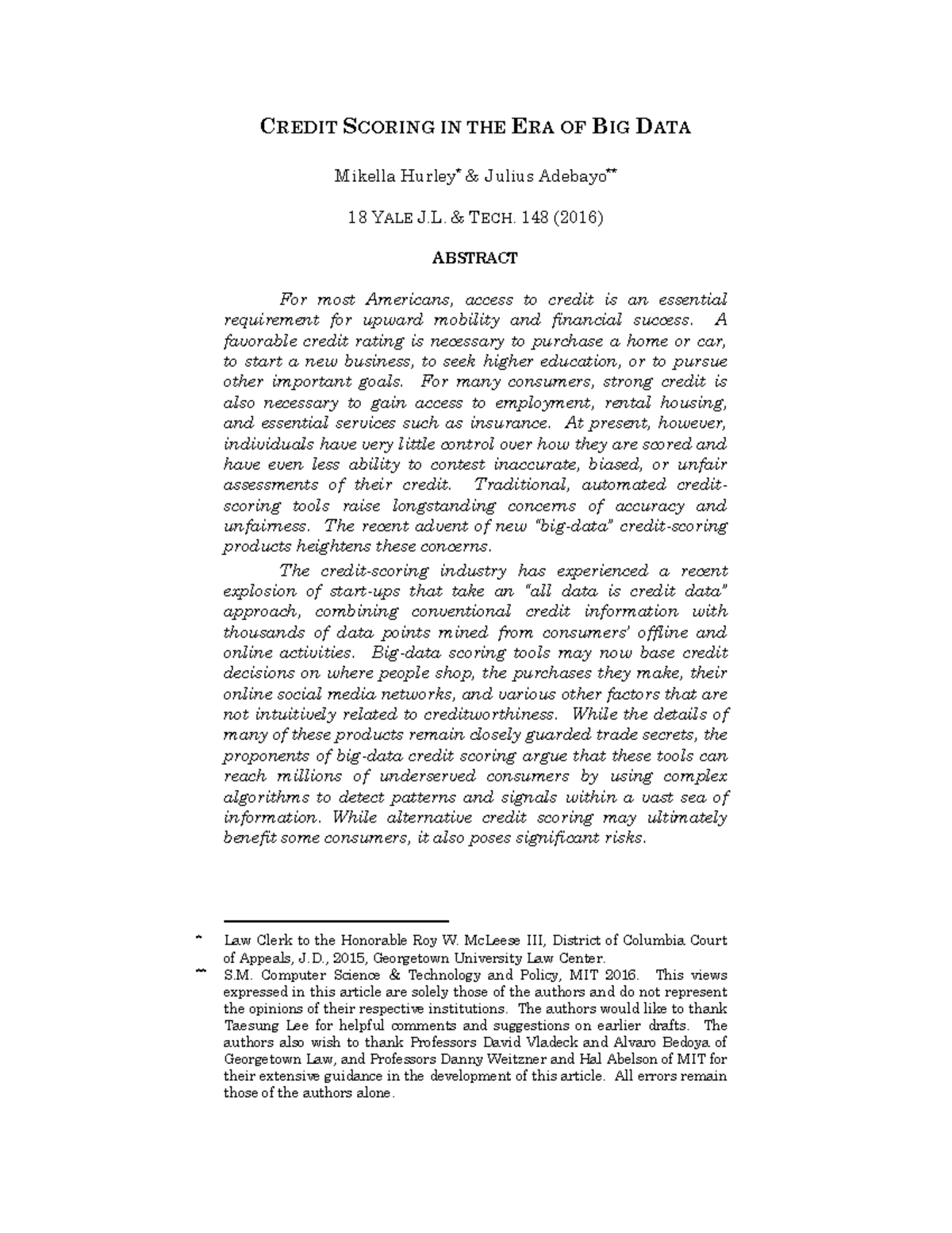 Credit Scoring & Big Data: Implications for Consumers' Access to Credit ...