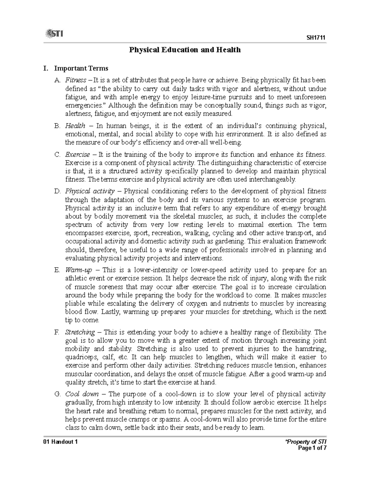 01 Important-Terms copy - SH 01 Handout 1 *Property of STI Page 1 of 7 ...