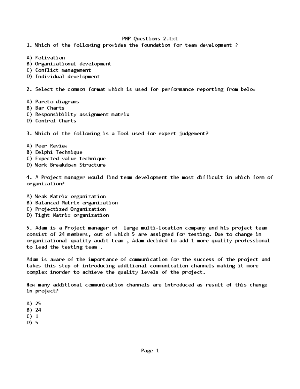 PMP Practice Questions: Key Concepts & Answers for Exam Prep - Studocu