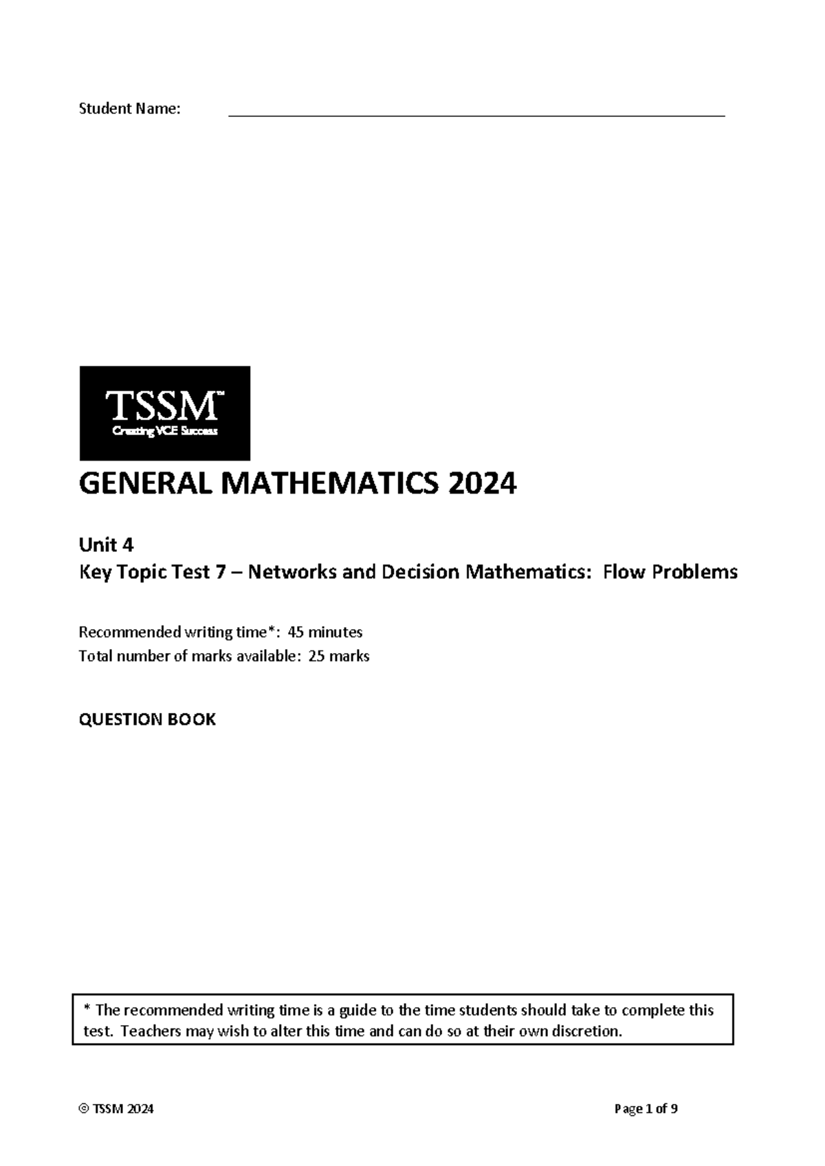General Mathematics 2024 Unit 4 KTT 7 - Networks & Flow Problems - Studocu