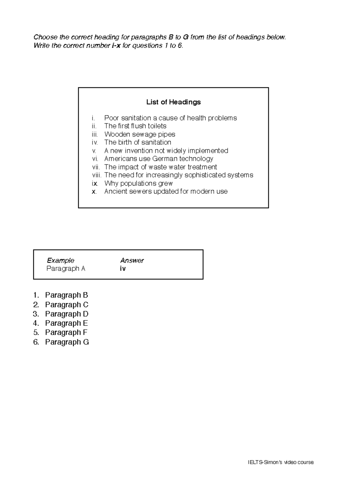 IELTS Reading Headings Worksheet 4: Sanitation Systems Analysis - Studocu