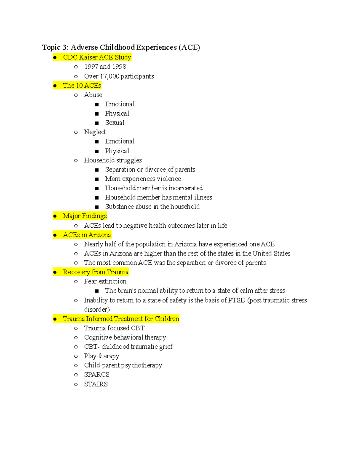 SWK-290 Topic 3 Notes - Understanding Adverse Childhood Experiences ...