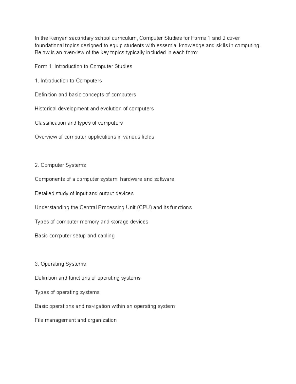 Kenya Comp Studies Syllabus: Key Topics for Forms 1 & 2 - Studocu