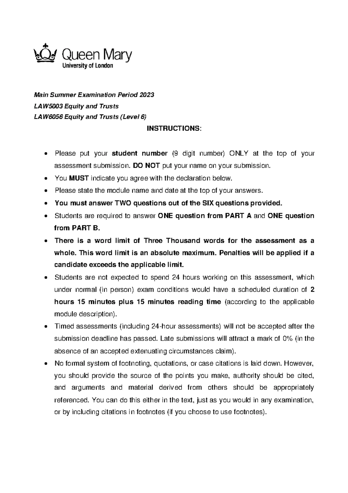 LAW5003 Equity and Trusts 2018 Final Exam Paper - Studocu
