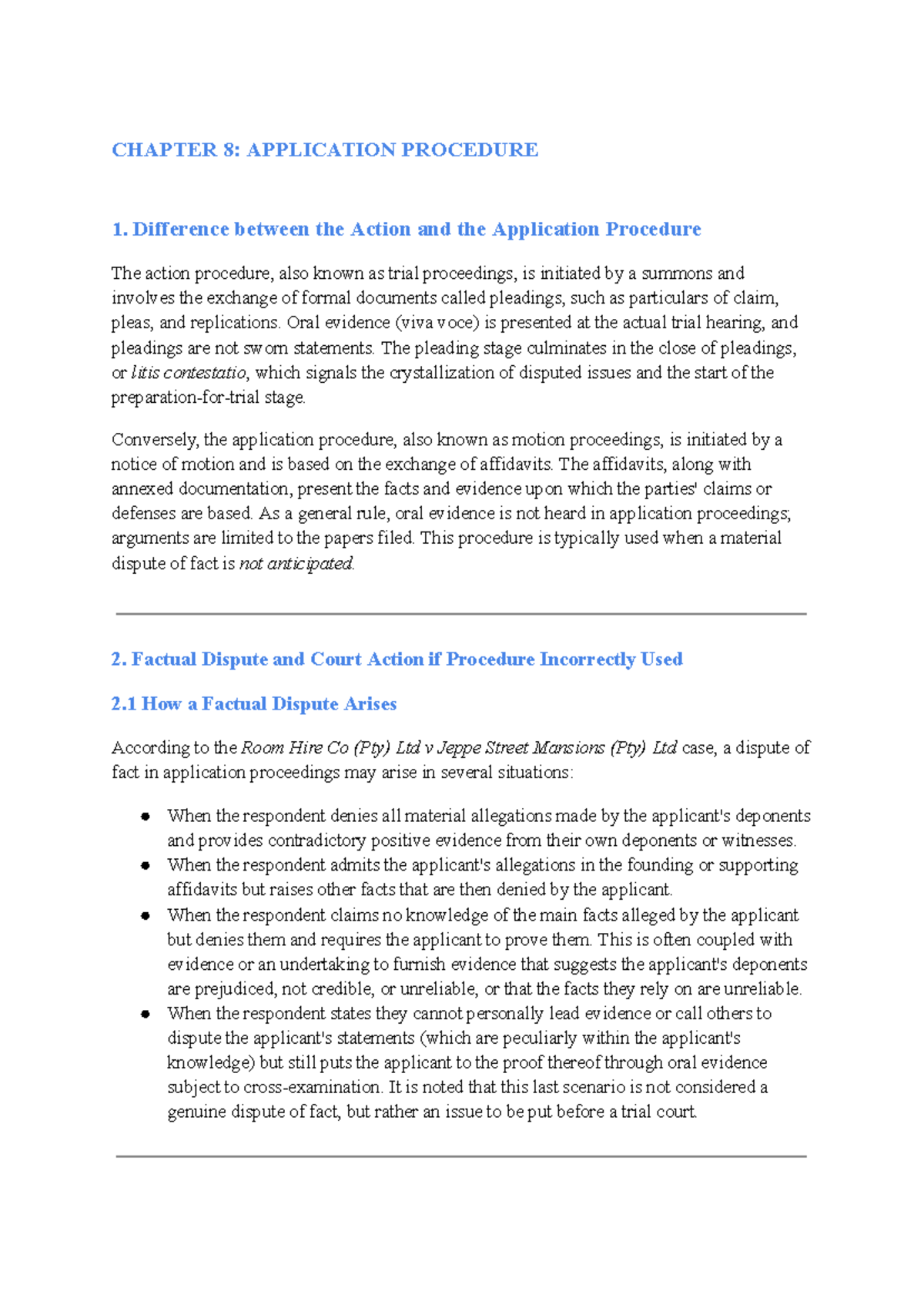 CHAPTER 8: APPLICATION PROCEDURE - Detailed Summary of Civil Law - Studocu