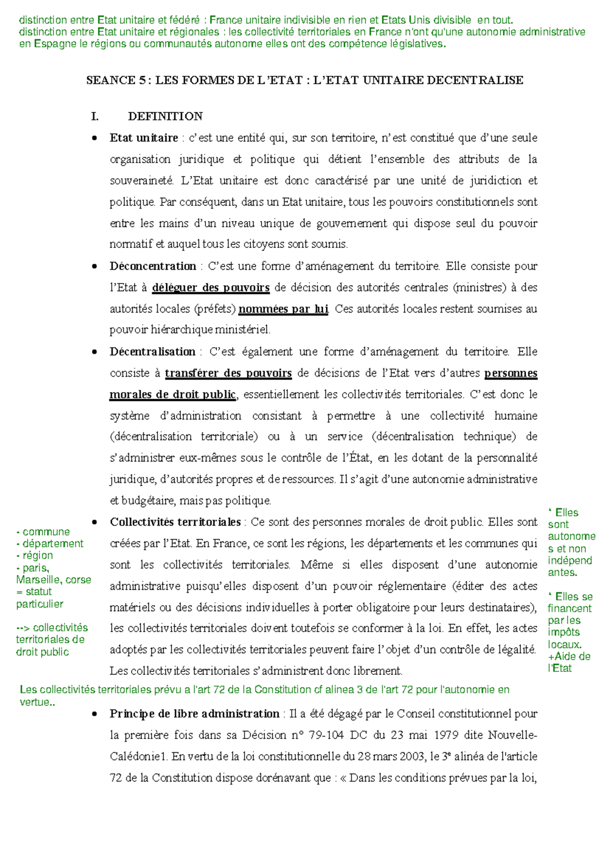 Corrections et Compléments sur l'État Unitaire Décentralisé - Droit 5 ...
