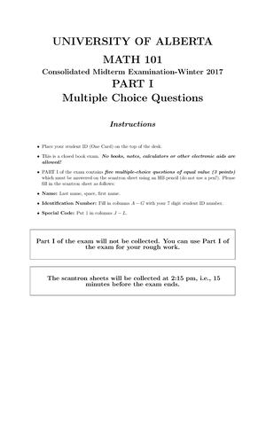 ESSC MATH 101 - Midterm 2 Problem Set - Note: The questions in this ...