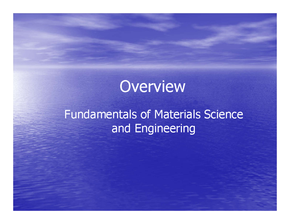 MSE 101: Module 1 - Introduction to Materials Science Fundamentals ...