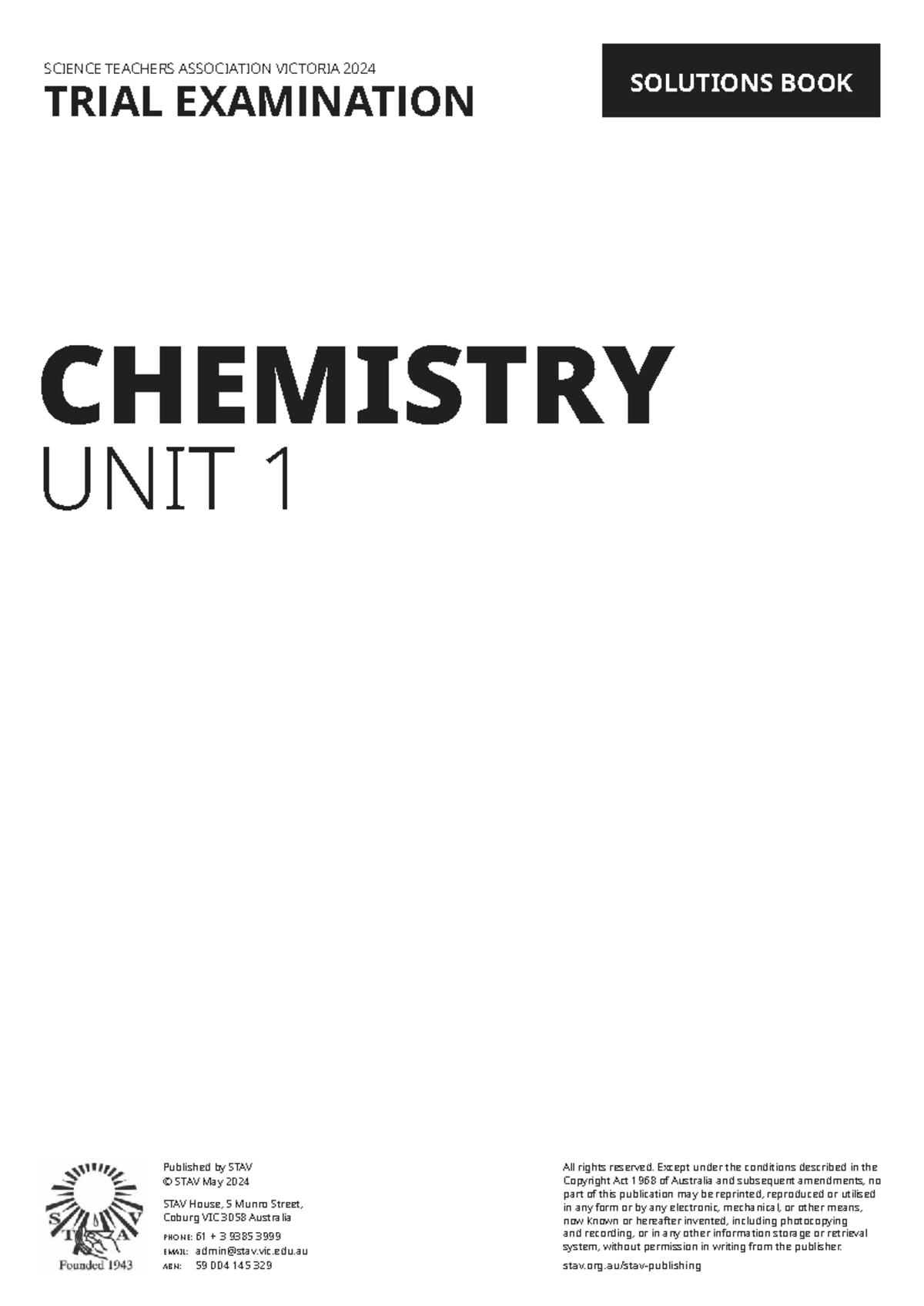2024 STAV Chemistry Unit 1 Trial Exam Solutions Guide - Studocu