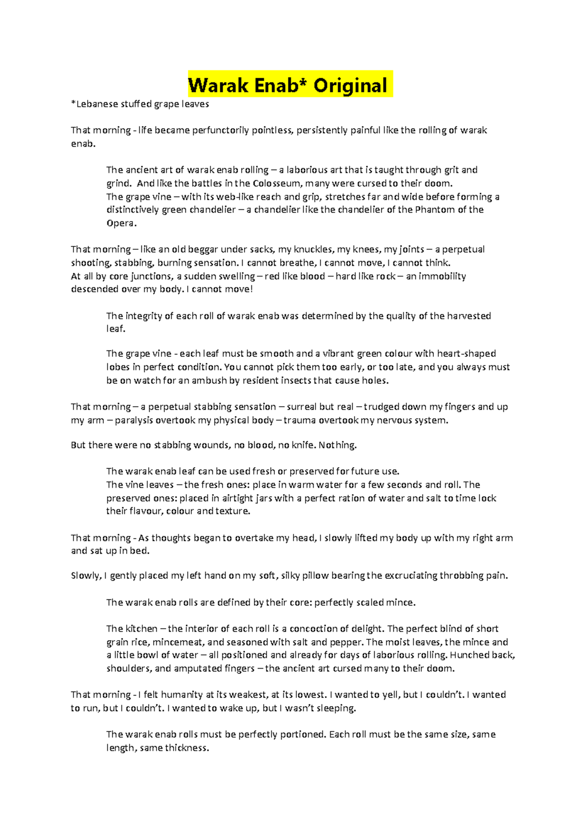 HSC Module C: Reflective Essay on the Art of Warak Enab Rolling - Studocu