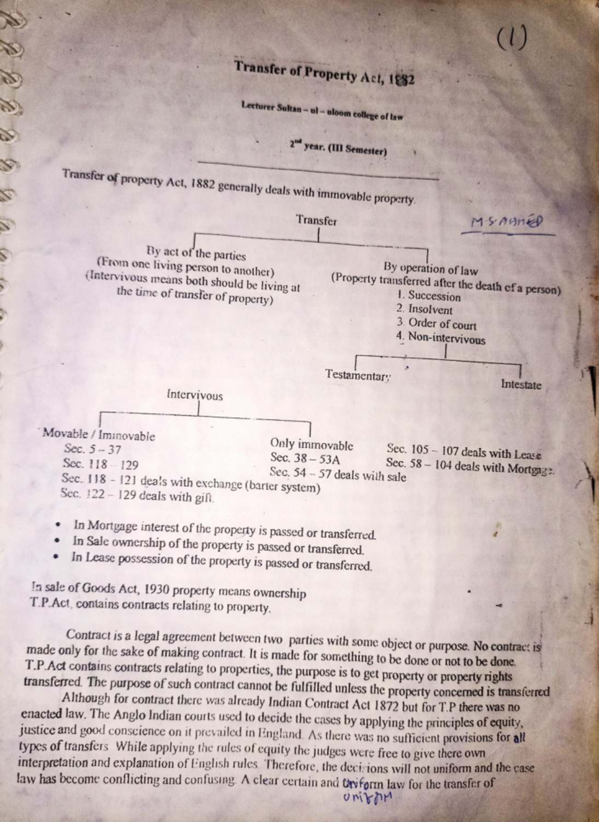 Transfer of Property Act, 1882: Comprehensive Lecture Notes for 2nd ...