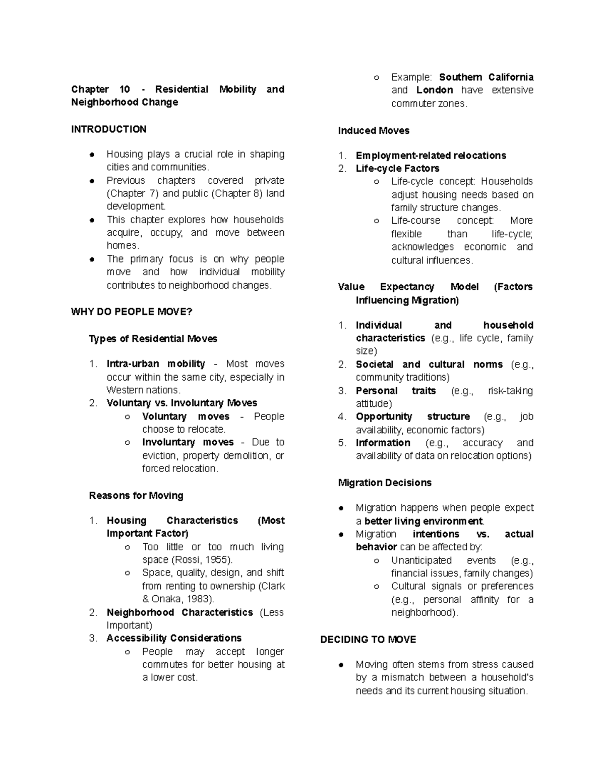 Chapter 10: Residential Mobility & Neighborhood Change Exam Notes - Studocu