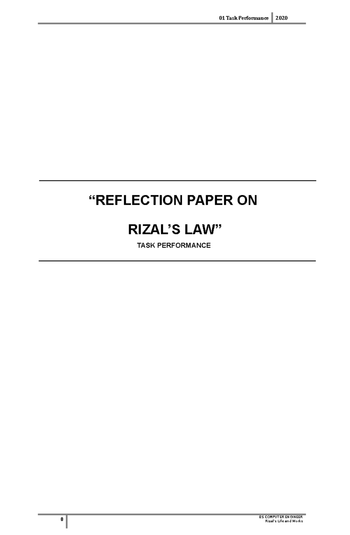 Reflection Paper on Rizal’s Law - Task Performance BSCE 01 - Studocu