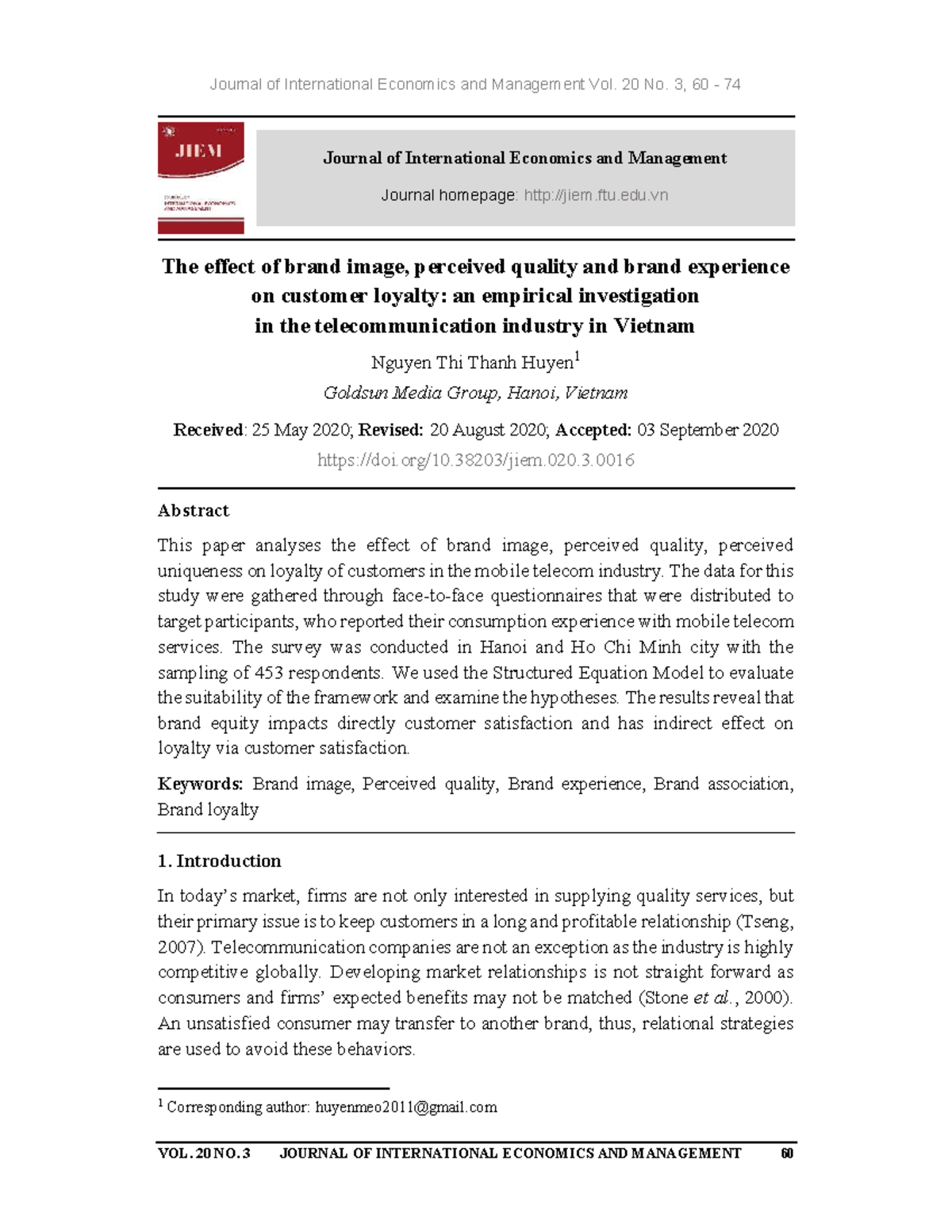 The Impact of Brand Image and Quality on Customer Loyalty in Telecom ...