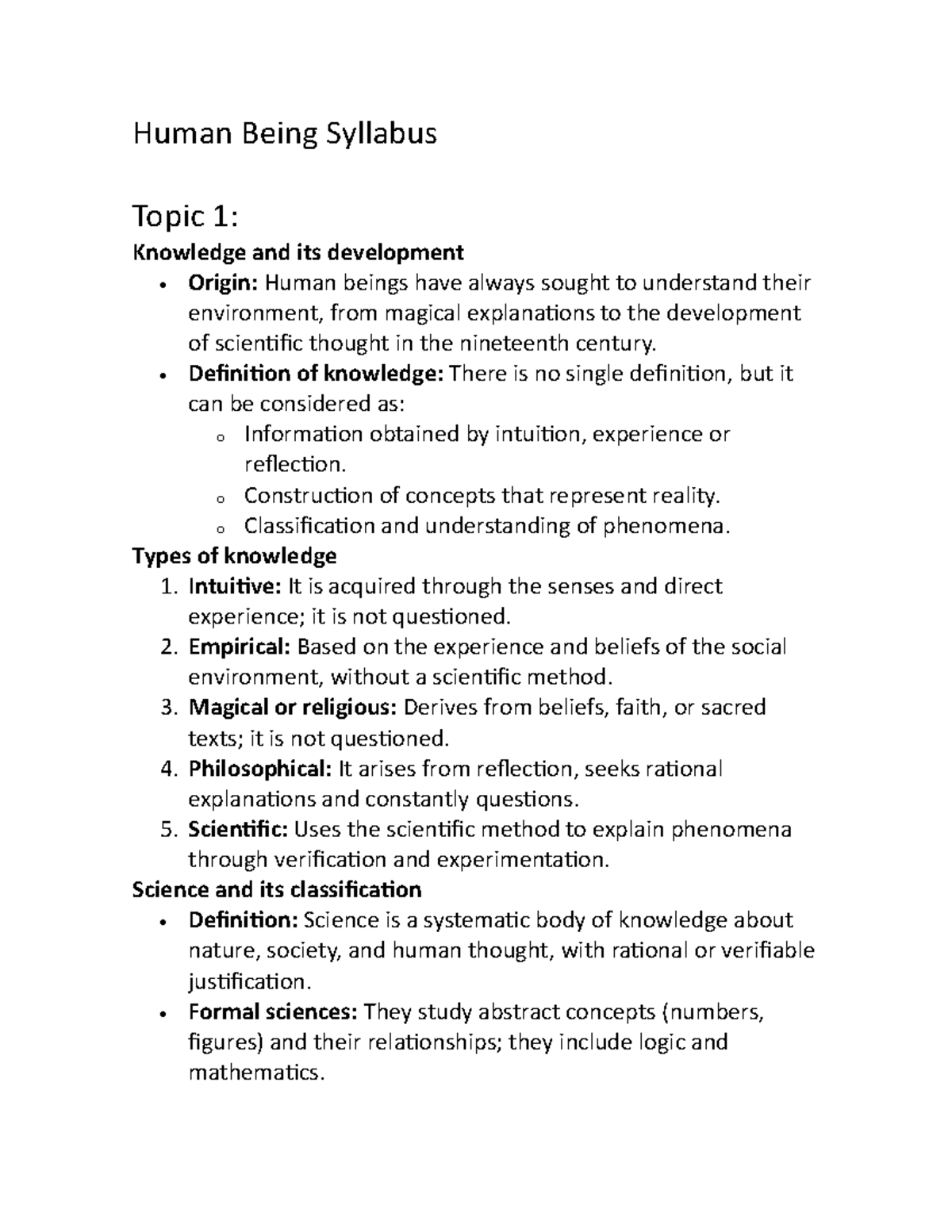 Human Being Syllabu 1 - resumen temas 15 - Human Being Syllabus Topic 1 ...