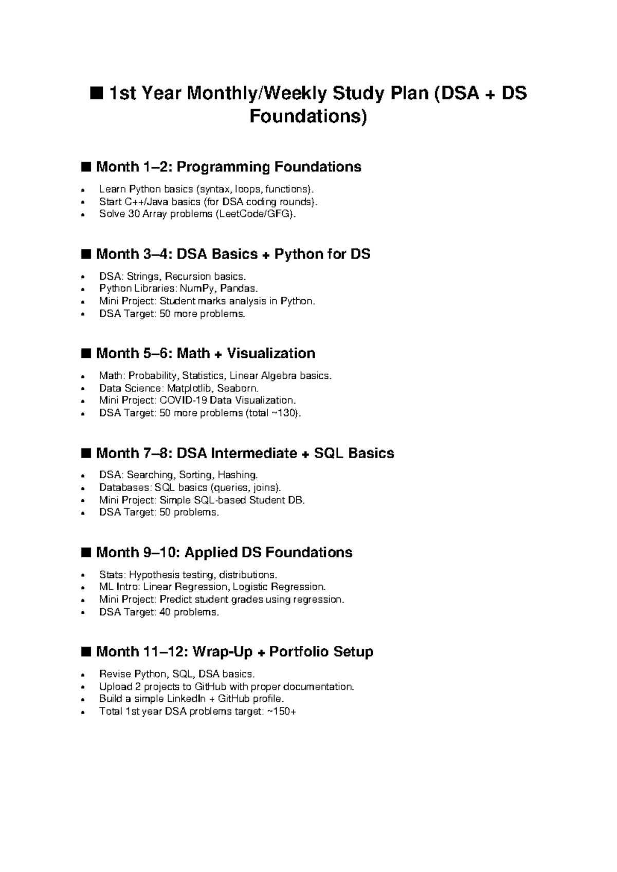 LPU 1st Year Study Plan: DSA Foundations & Programming Roadmap - Studocu