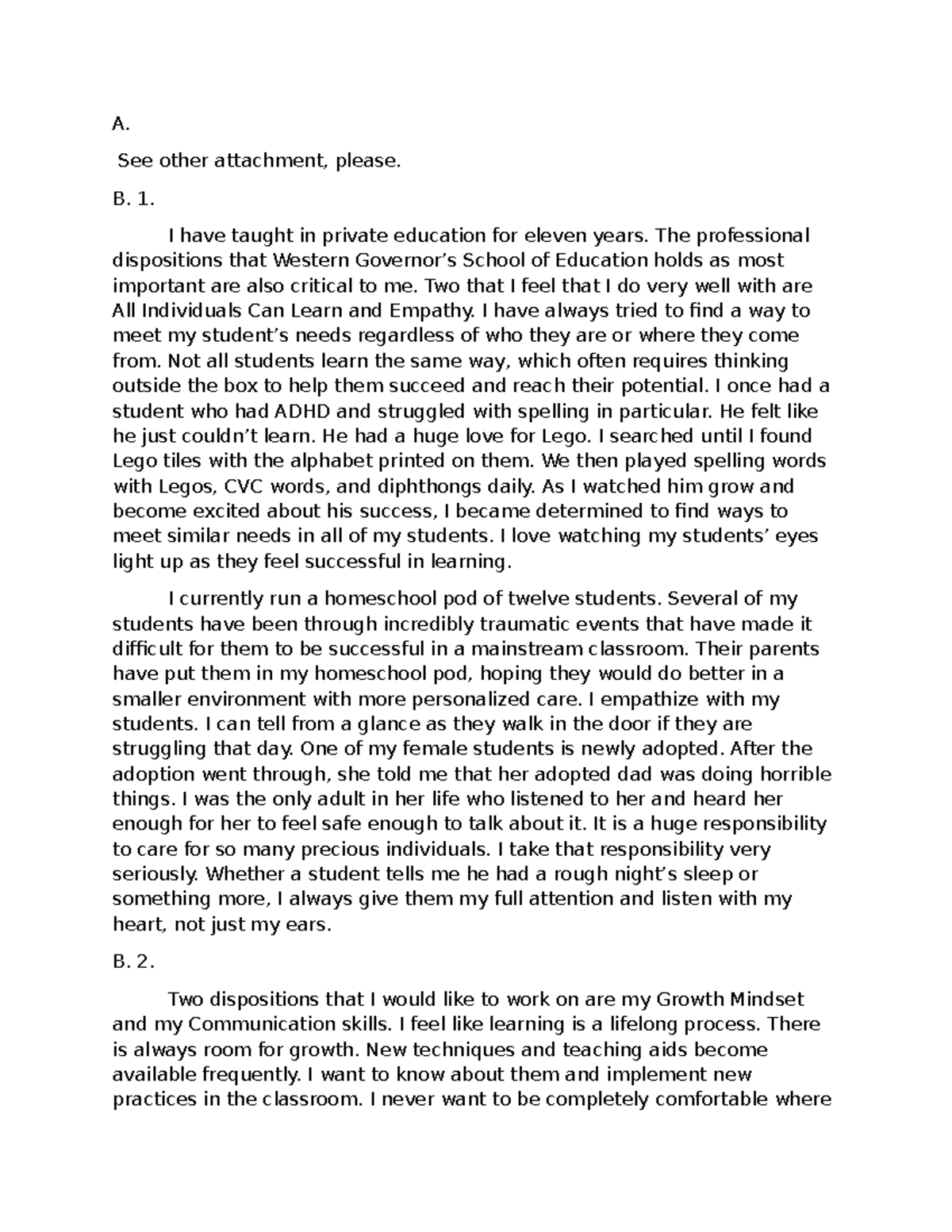 Task 4 Paper: Professional Dispositions in Education - Studocu