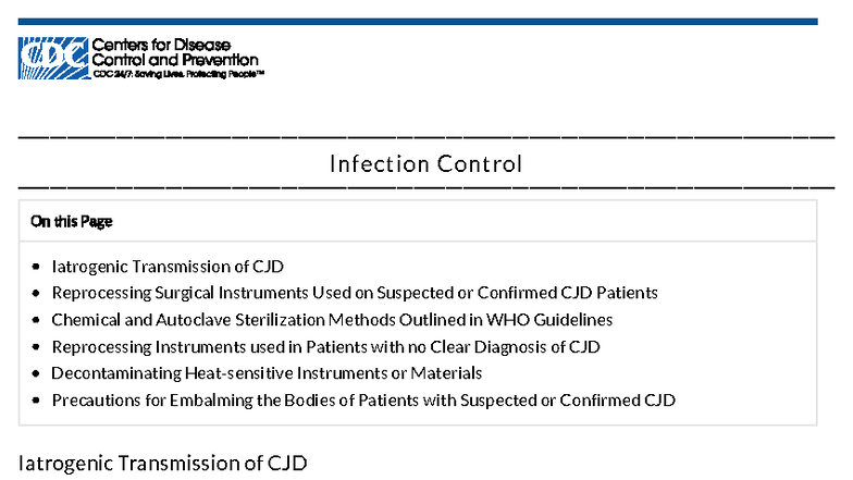Infection Control Guidelines for CJD: Surgical Instrument Reprocessing ...